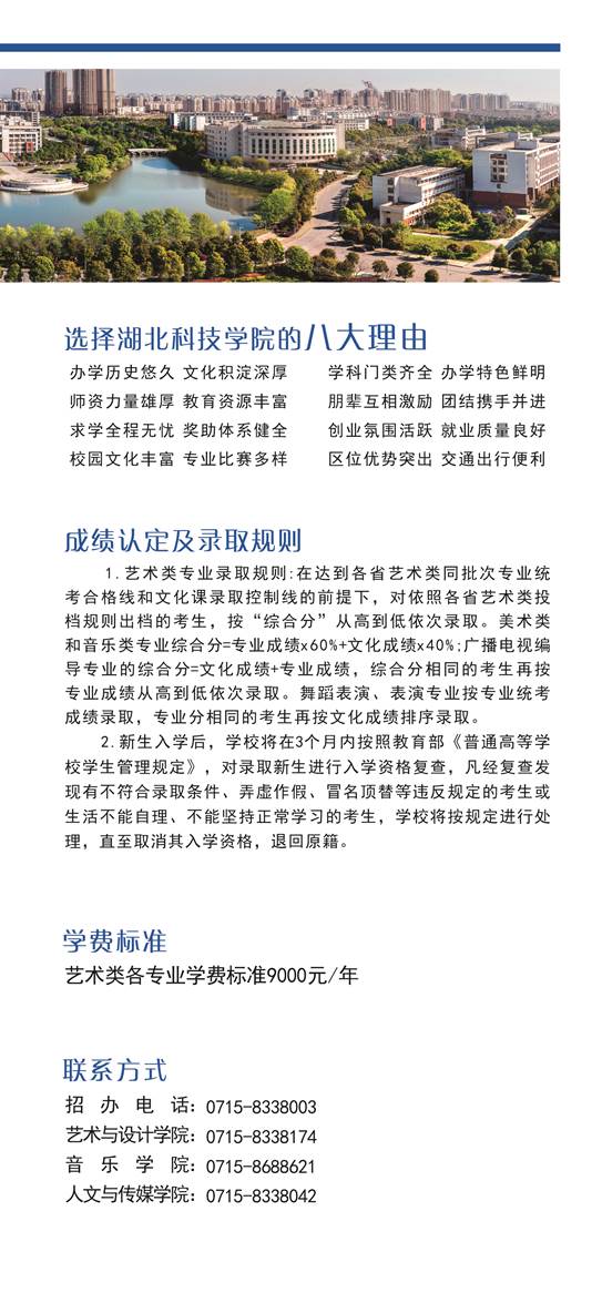 2020湖北科技学院艺术招生简章