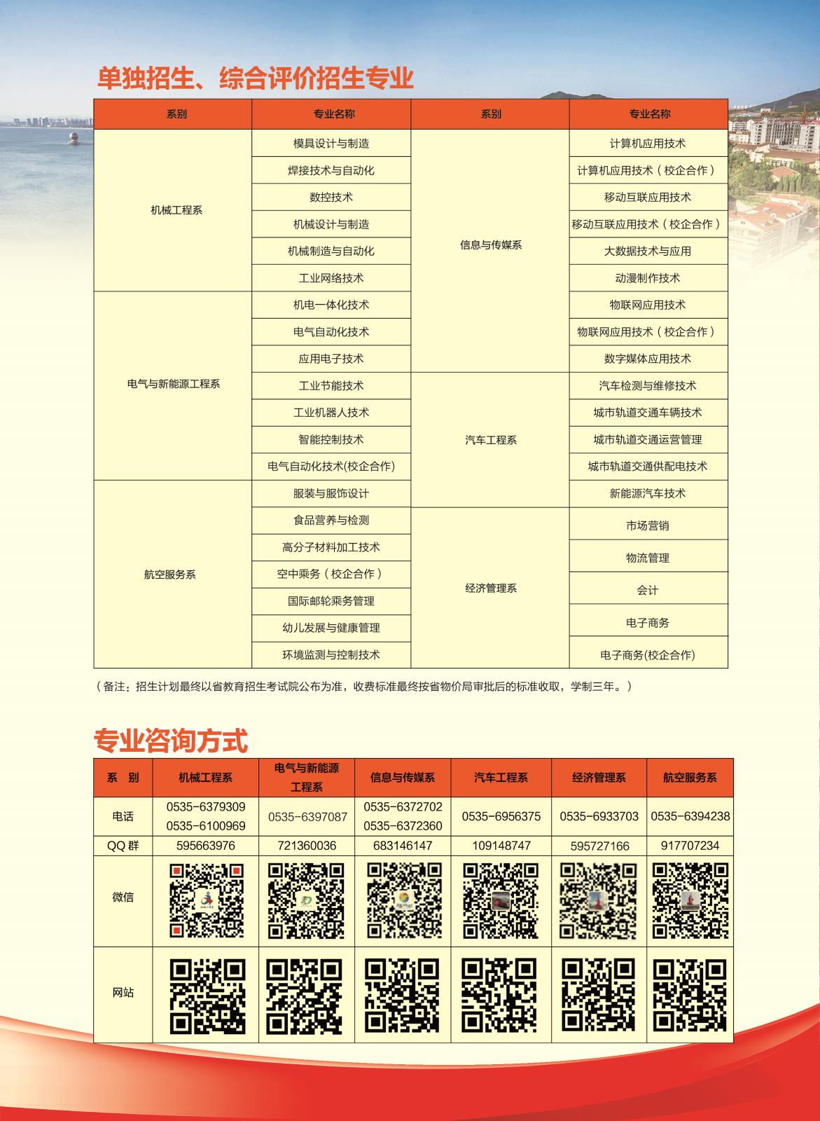 2020烟台工程职业技术学院单招和综合评价招生简章