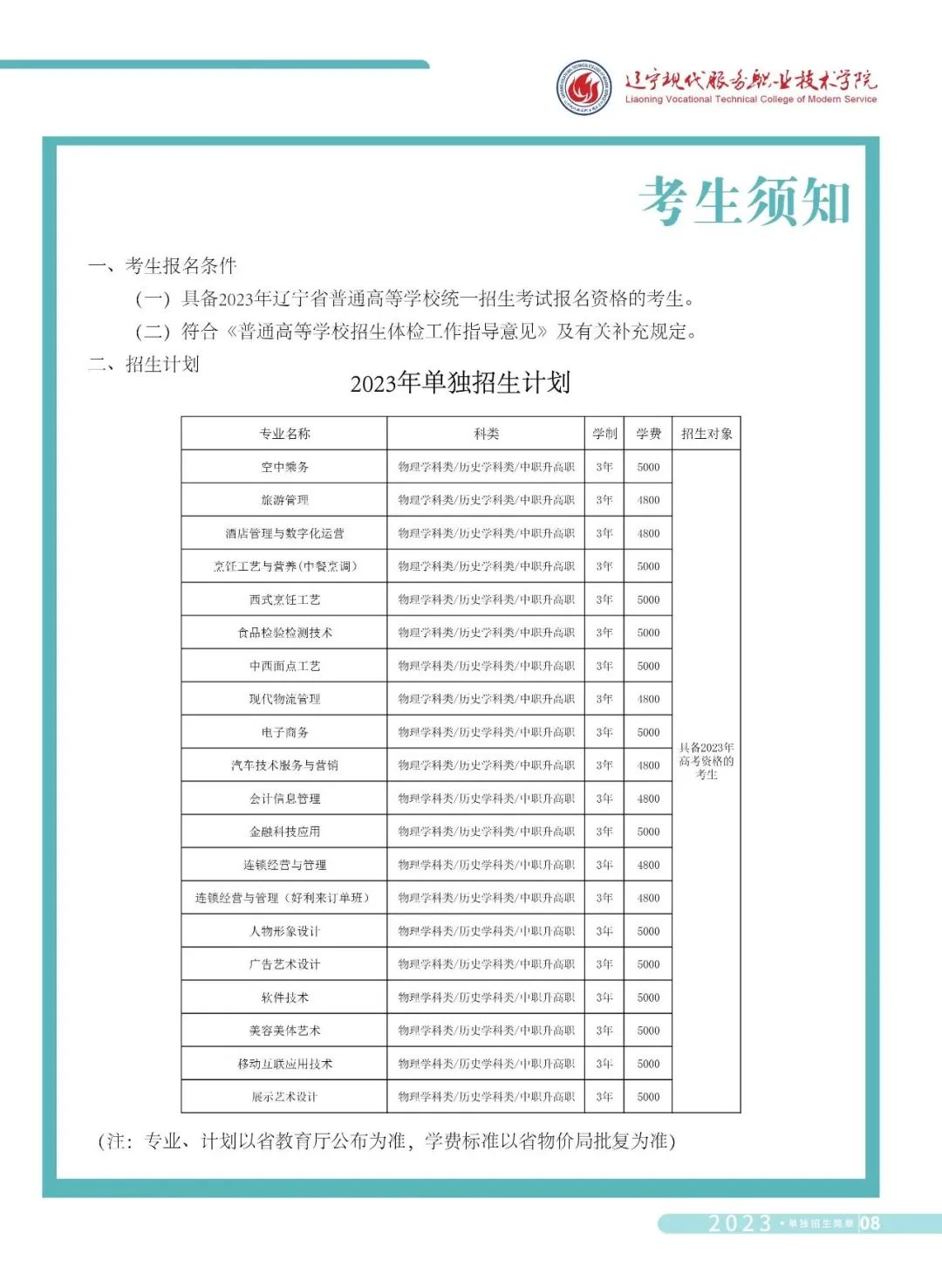 2023年辽宁现代服务职业技术学院单招简章