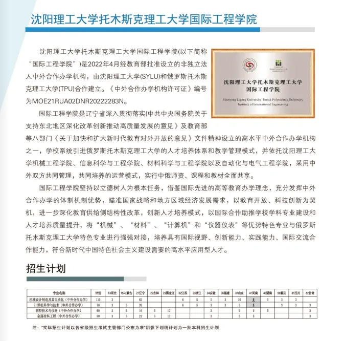 2023沈阳理工大学中外合作办学招生简章